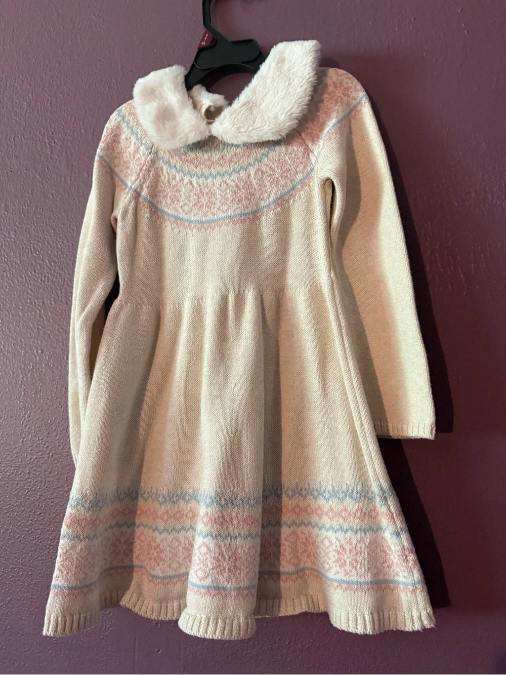Nannette Cream Knit Dress with Pink and Light Blue Fair Isle